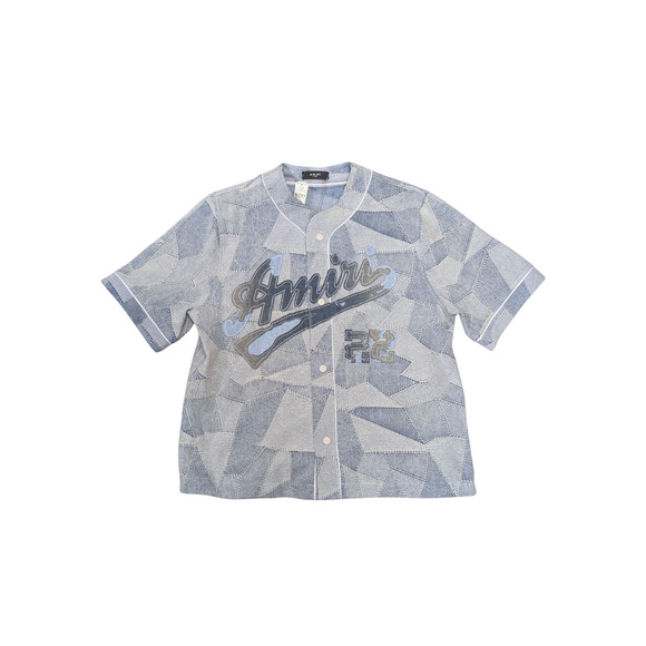 NWT Amiri Blue Patchwork Baseball Shirt Size XL - Picture 1 of 6